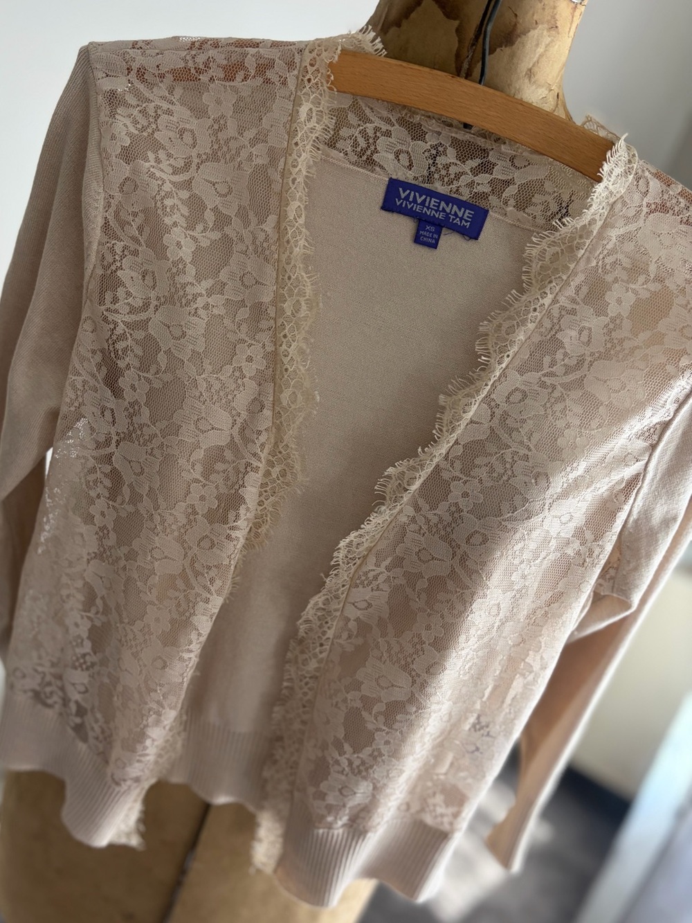 Vivienne Tam Blush Lace Dress with Cream Lace Cardigan